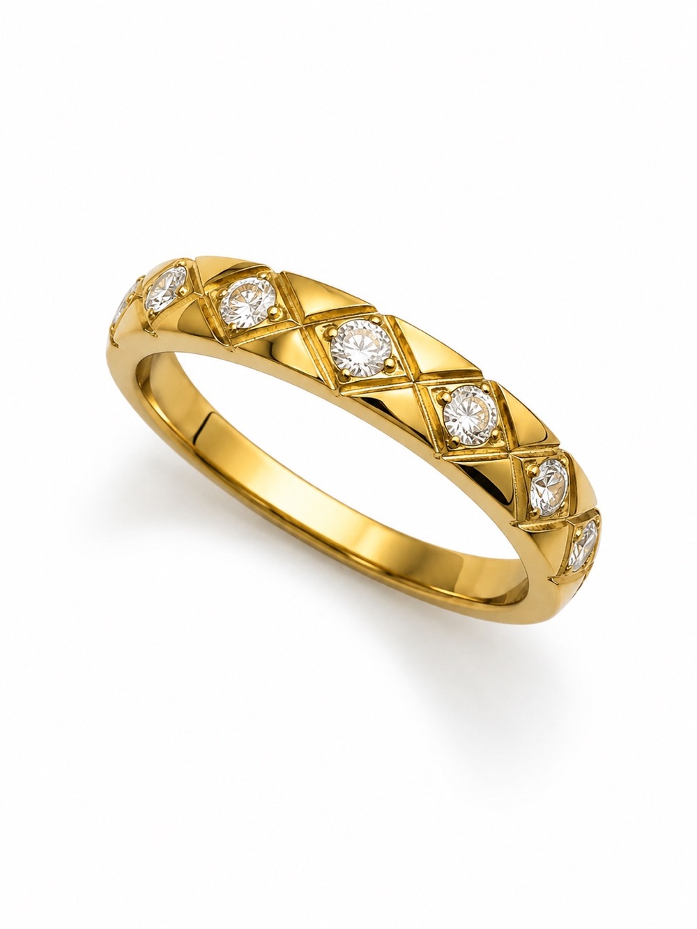 Gold Tone Crystal Quilted Band Ring size7